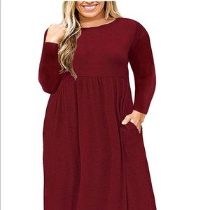 Red long sleeved maxi dress